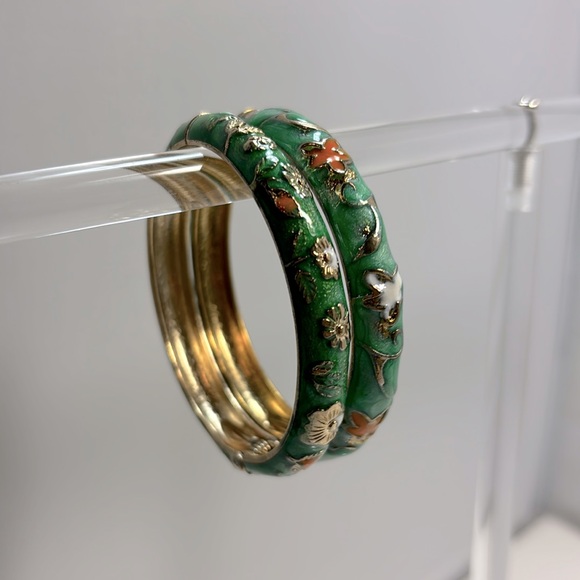 Jewelry - New Handcrafted Cloisonne Bangle Bracelets Golden Enamel Metal Handcuff